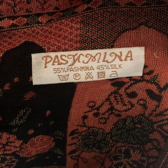 Vintage Pashmina & Silk Scarf Shawl Fall Colors - Picture 12 of 12
